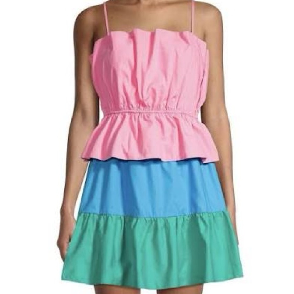 Milly Nina tiered colorblock mini dress